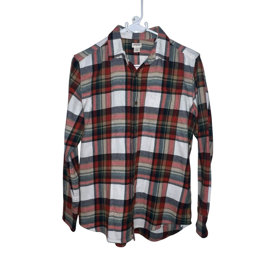 J Crew Crewcuts Boys Kids Flannel Button Down Shirt Red Plaid Size 14 Cotton New